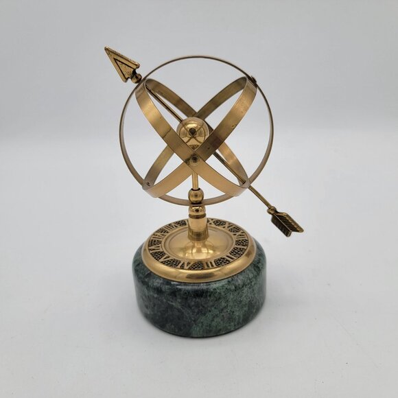 Vintage Brass Armillary Sphere on Marble Stand - Picture 2 of 5